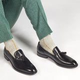 Reephaz Handmade Tussels Leather Black Loafers