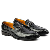 Reephaz Handmade Black Leather Crocodile Style Loafers