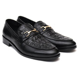 Reephaz Handmade Black Embossed Leather Croc. Style Loafers