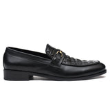 Reephaz Handmade Black Embossed Leather Croc. Style Loafers