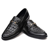 Reephaz Handmade Black Embossed Leather Croc. Style Loafers