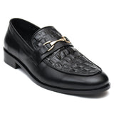 Reephaz Handmade Black Embossed Leather Croc. Style Loafers