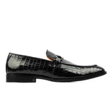 Reephaz Handmade Black Leather Crocodile Style Loafers