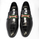 Reephaz Handmade Black Croc. Style Leather Loafers